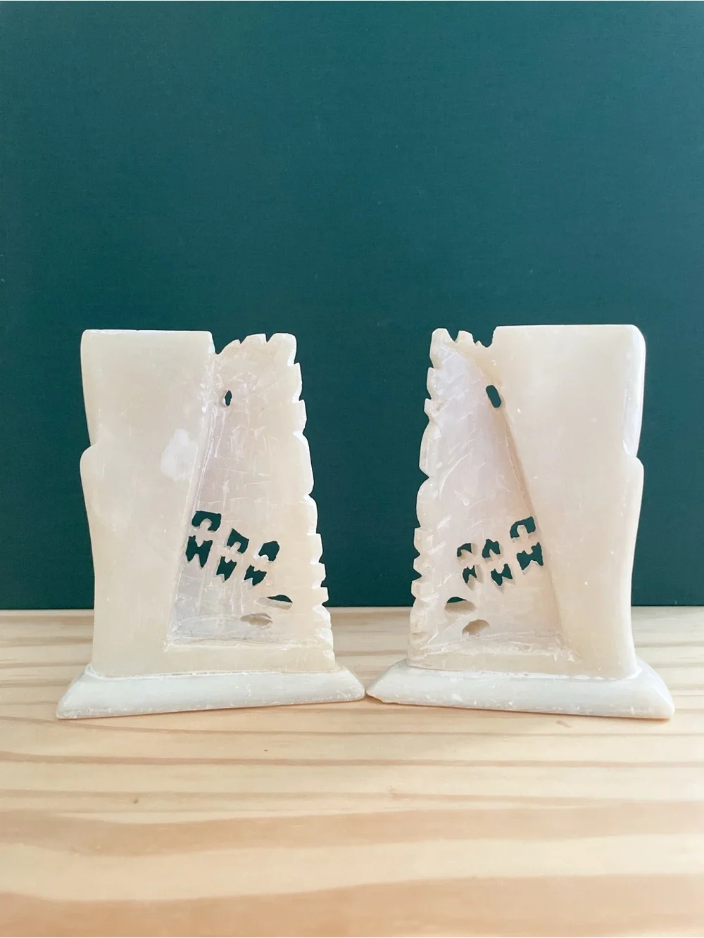 Vintage Chinese Hand-Carved White Soapstone Bud Vases - Mirrored Pair